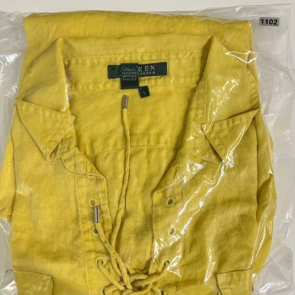 Lauren Ralph Lauren Exclusive Linen Shirt Yellow Size Large - Picture 9 of 9